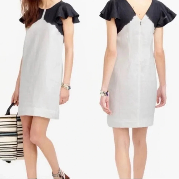 J. Crew | White & Black Linen Flutter Sleeves Shift Dress Size XXS - Picture 1 of 6